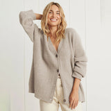 Oversized Ribbed Knit Cardigan with V-Neck and Button Front