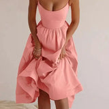 Spaghetti Strap A-Line Midi Dress with Square Neck