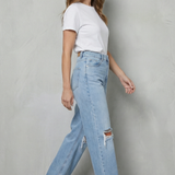 Ripped High-Waisted Wide-Leg Denim Jeans