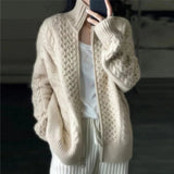 Cable Knit Zip-Front Cardigan with Stand Collar