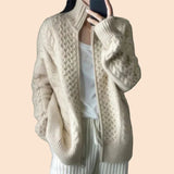 Cable Knit Zip-Front Cardigan with Stand Collar