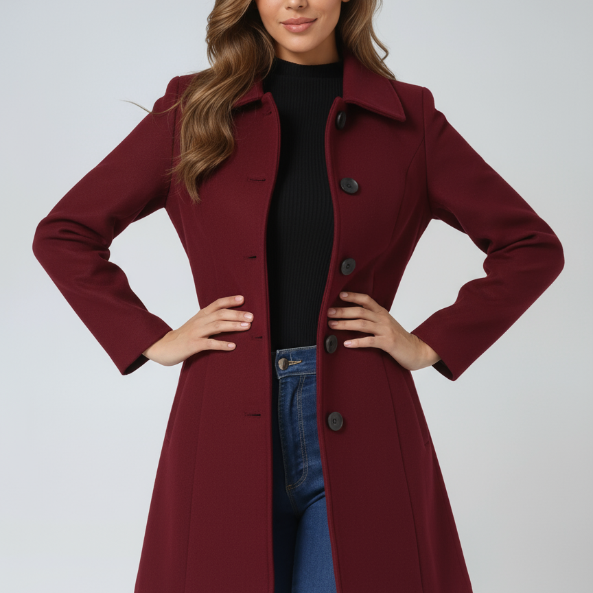 Single-Breasted Tailored Longline Trench Coat with Collar