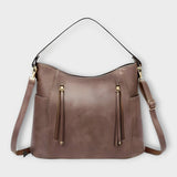 Hobo Crossbody Bag with Zip Pockets