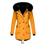Hooded Faux Fur Coat with Drawstring