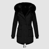 Hooded Faux Fur Coat with Drawstring
