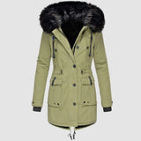 Hooded Faux Fur Coat with Drawstring