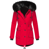 Hooded Faux Fur Coat with Drawstring