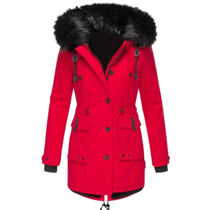 Hooded Faux Fur Coat with Drawstring