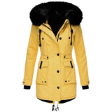 Hooded Faux Fur Coat with Drawstring