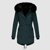 Hooded Faux Fur Coat with Drawstring