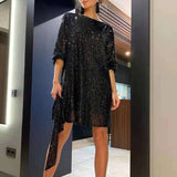 Sequin Mini Dress with Batwing Sleeve and Tie Waist