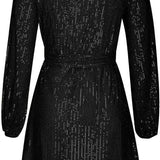Sequin Mini Dress with Batwing Sleeve and Tie Waist