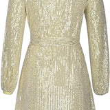 Sequin Mini Dress with Batwing Sleeve and Tie Waist
