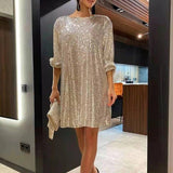 Sequin Mini Dress with Batwing Sleeve and Tie Waist