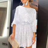Sequin Mini Dress with Batwing Sleeve and Tie Waist