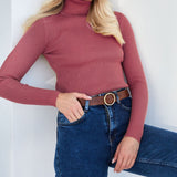 Fitted Ribbed Turtleneck Knit Sweater