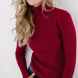 Fitted Ribbed Turtleneck Knit Sweater