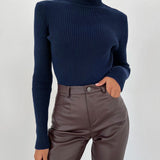 Fitted Ribbed Turtleneck Knit Sweater