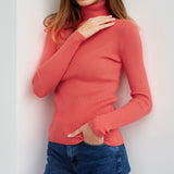 Fitted Ribbed Turtleneck Knit Sweater