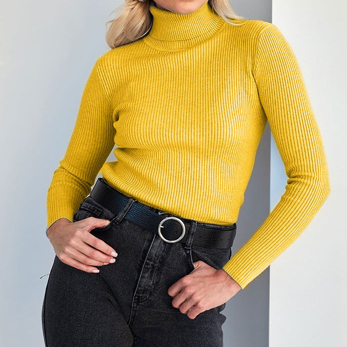 Fitted Ribbed Turtleneck Knit Sweater