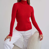 Fitted Ribbed Turtleneck Knit Sweater