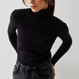 Fitted Ribbed Turtleneck Knit Sweater
