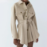 Belted Shirt Jacket with Flap Pockets and Point Collar