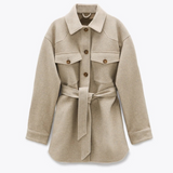 Belted Shirt Jacket with Flap Pockets and Point Collar