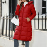 Long Quilted Hooded Puffer Coat with Zip Front