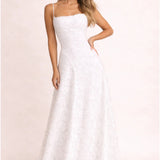 Lace Maxi Dress with Square Neck and Spaghetti Straps