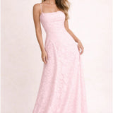 Lace Maxi Dress with Square Neck and Spaghetti Straps