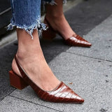 Slingback Pumps with Block Heel and Pointed Toe