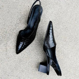 Slingback Pumps with Block Heel and Pointed Toe