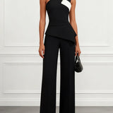 Wide-Leg Pants Set with Halter Top and Asymmetric Hem