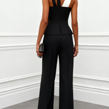 Wide-Leg Pants Set with Halter Top and Asymmetric Hem