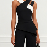 Wide-Leg Pants Set with Halter Top and Asymmetric Hem