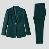 Tailored Button-Front Blazer Set with Straight-Leg Trousers