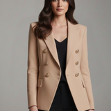 Fitted Double-Breasted Blazer with Button Front and Flap Pockets