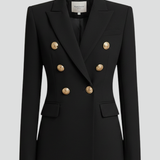 Fitted Double-Breasted Blazer with Button Front and Flap Pockets