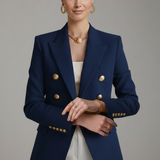 Fitted Double-Breasted Blazer with Button Front and Flap Pockets