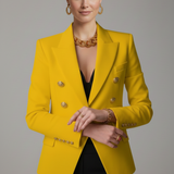 Fitted Double-Breasted Blazer with Button Front and Flap Pockets