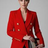Fitted Double-Breasted Blazer with Button Front and Flap Pockets