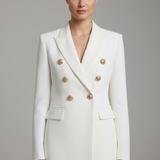Fitted Double-Breasted Blazer with Button Front and Flap Pockets