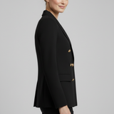 Fitted Double-Breasted Blazer with Button Front and Flap Pockets