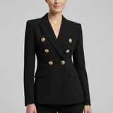 Fitted Double-Breasted Blazer with Button Front and Flap Pockets