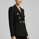Fitted Double-Breasted Blazer with Button Front and Flap Pockets