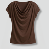 Satin Cowl Neck Top with Cap Sleeves