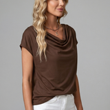 Satin Cowl Neck Top with Cap Sleeves