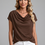 Satin Cowl Neck Top with Cap Sleeves
