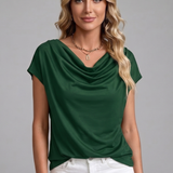 Satin Cowl Neck Top with Cap Sleeves